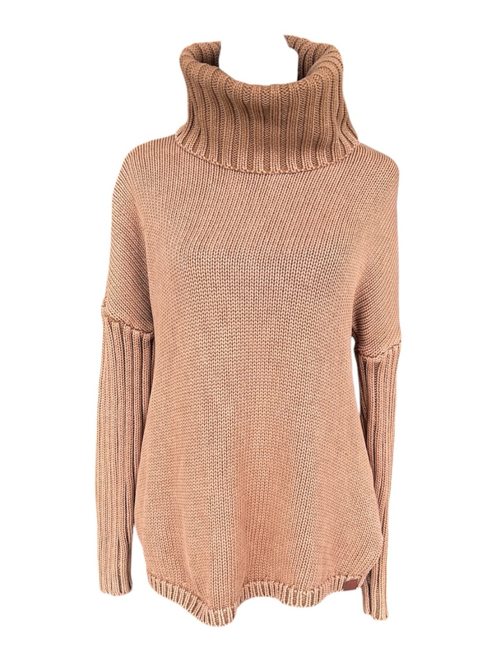 One Teaspoon Luxe Turtleneck Chunky Knit Sweater Slit in Back Caramel XS